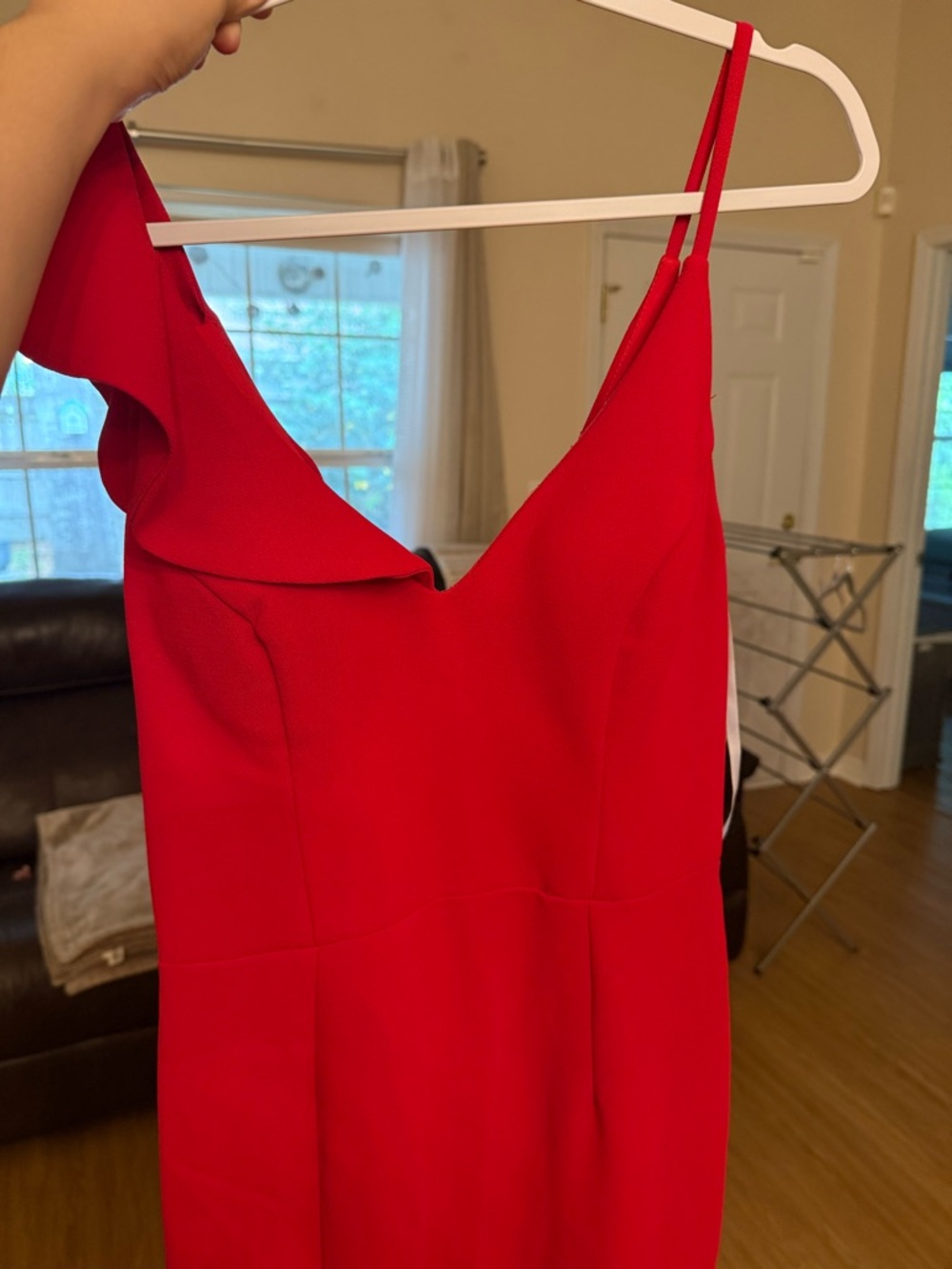 Xscape Red One-Shoulder Ruffle Jumpsuit - Picture 2 of 4
